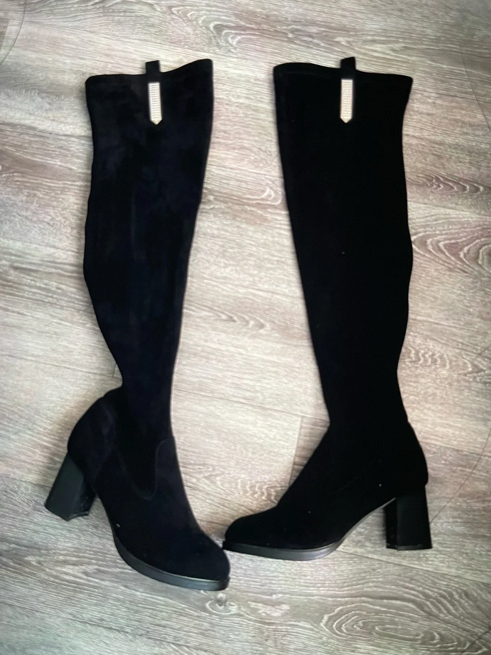 Over-the-Knee Black Suede Block Heel Boots